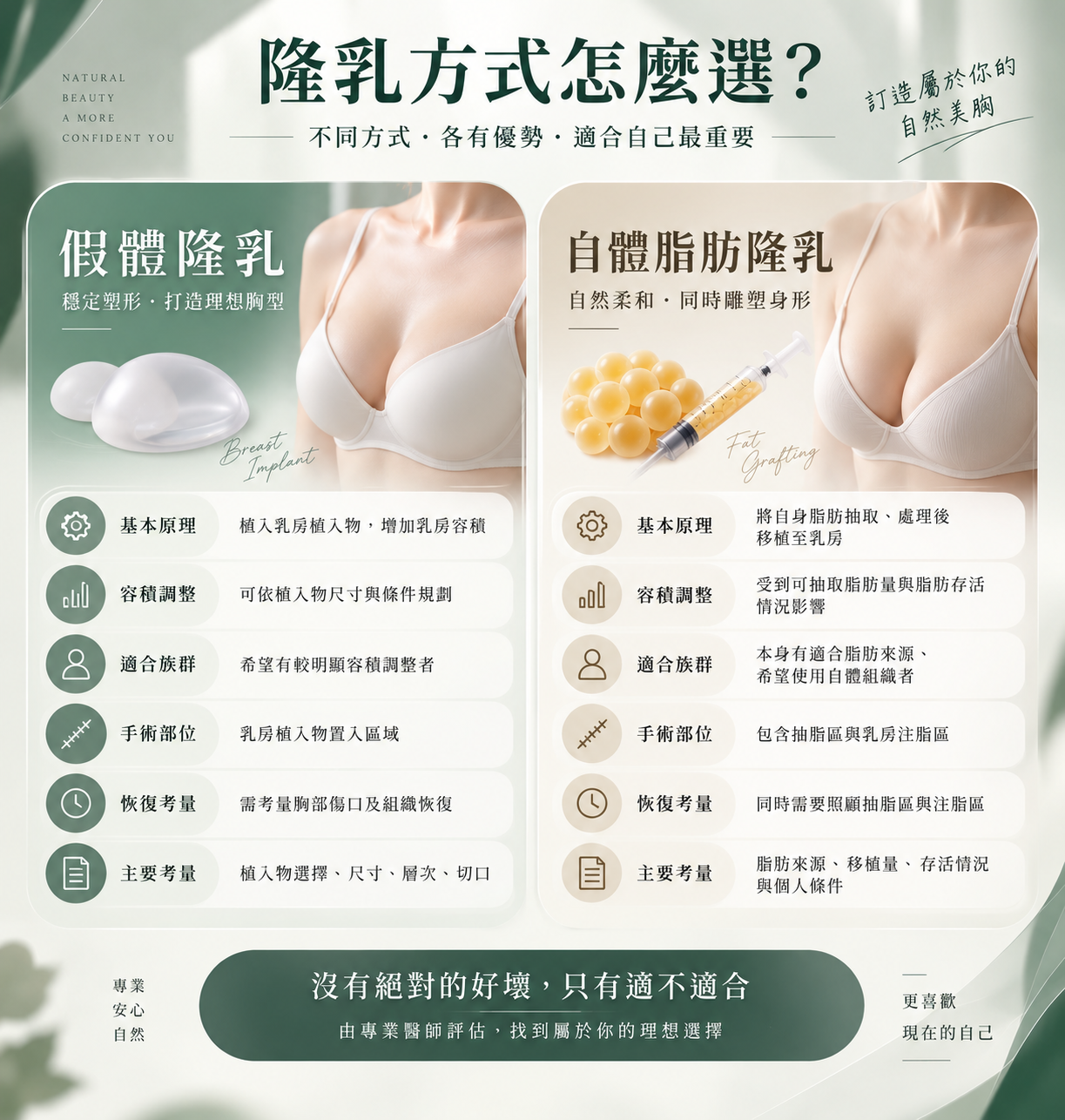 假體隆乳與自體脂肪隆乳比較